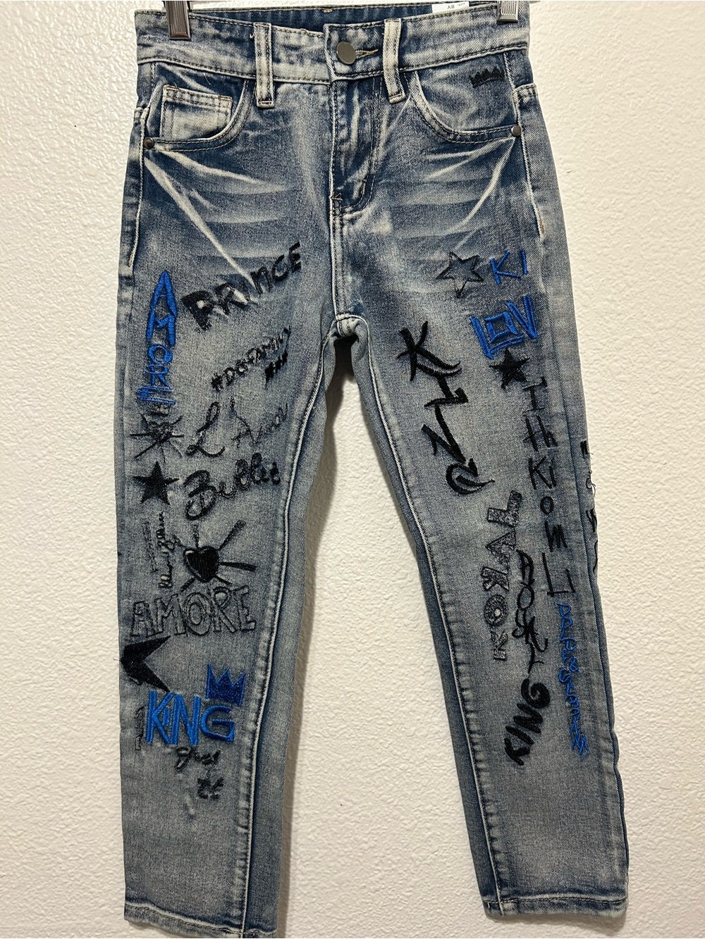 Source Unknown Light Blue Embroidered Kids Jeans